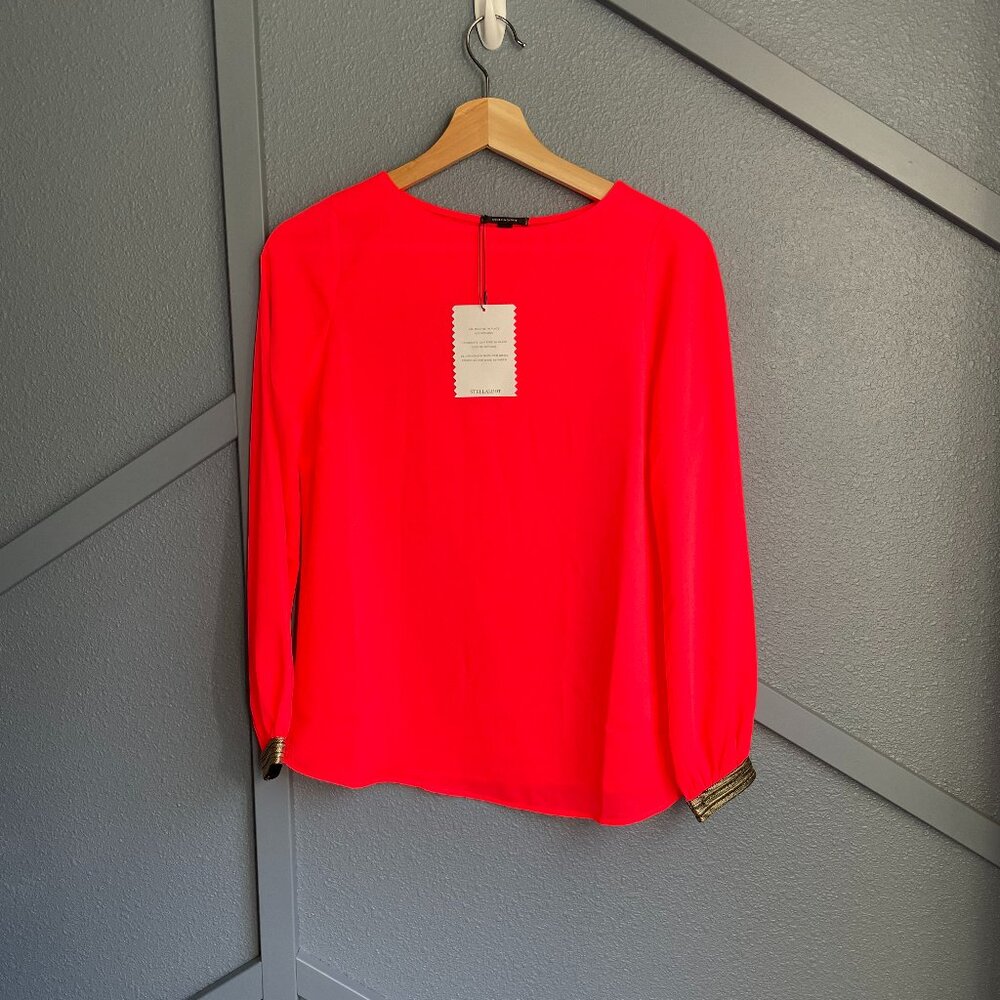 Stella and Dot Soiree Top Blouse Gold Metallic Cuff Coral Orange NWT - Size XS